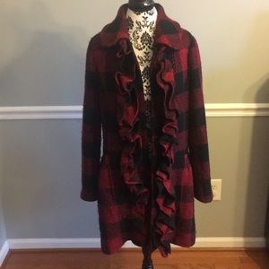 Red and black heavy winter coat.